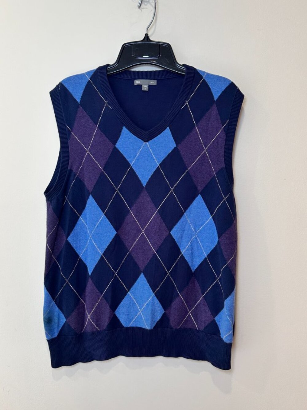 TWO Gap Mens Argyle Sweater Vests Size M Blue Purple Gray Grandpa 100% Cotton - Picture 16 of 16